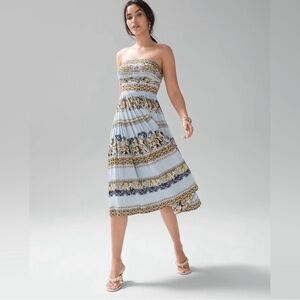 WHBM Strapless Boho Print Fit & Flare Dress